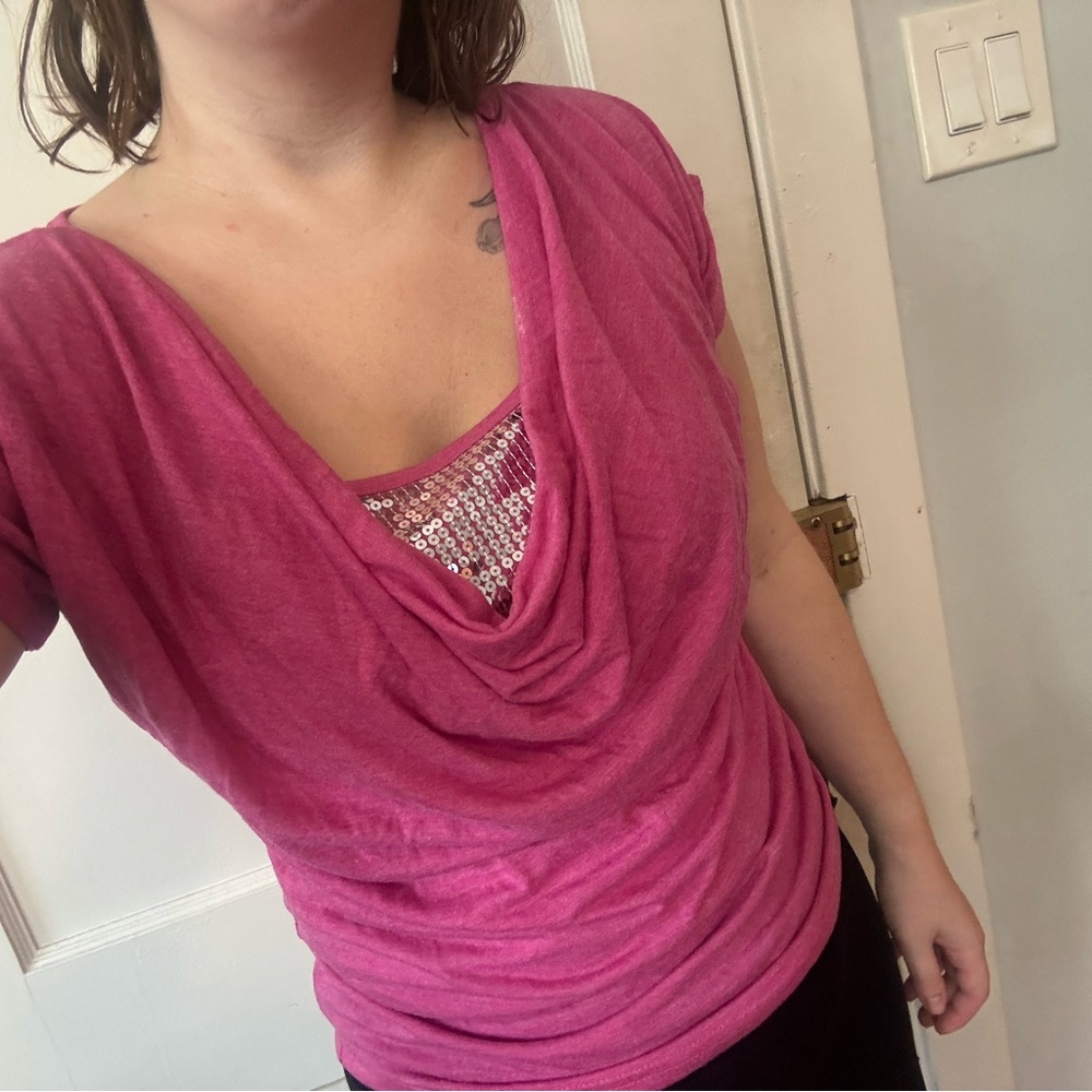 VENUS Fuchsia Drape Neck Blouse
